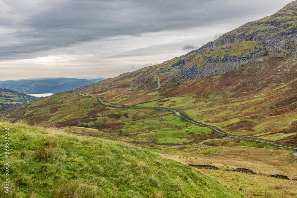Obraz premium Europe, United Kingdom, England, Cumbria, Lake District National Park. Walk offers glimpse of local scenery.