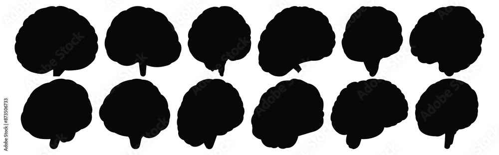 Brain silhouettes set, pack of vector silhouette design, isolated background Brain silhouettes set, pack of vector silhouette design, isolated background