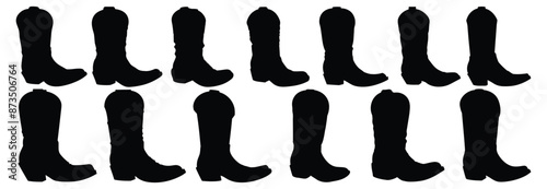 Cowboy Boot silhouettes set, pack of vector silhouette design, isolated background