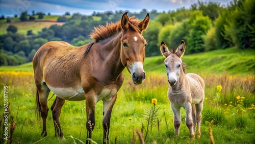 âne et cheval dans un pré