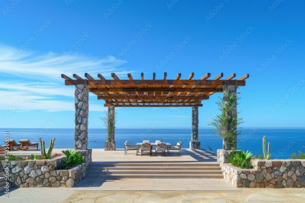 Luxury Beachfront Patio with Wooden Pergola Luxury Beachfront Patio with Wooden Pergola