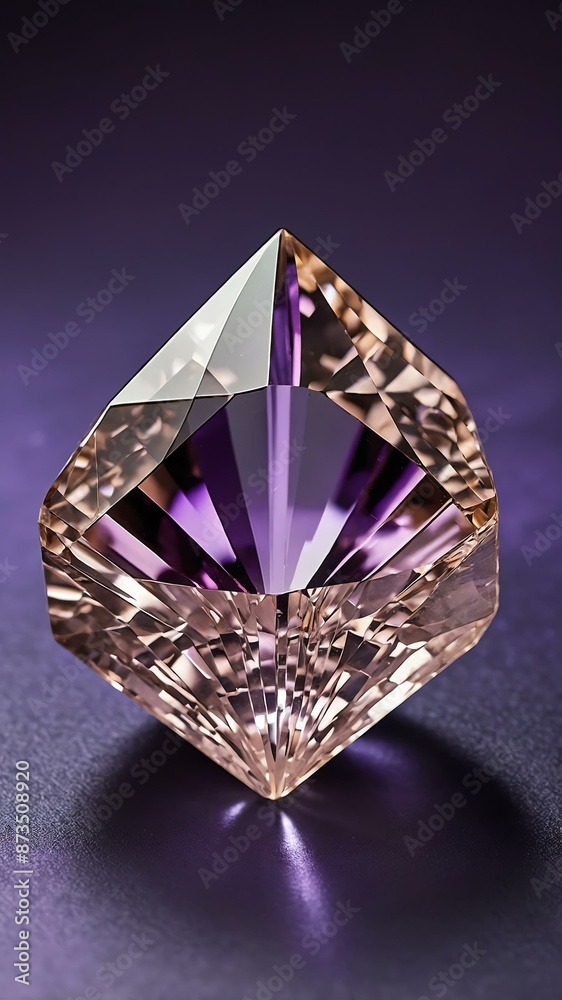 a single topaz crystal is featured on a pure purple ba background