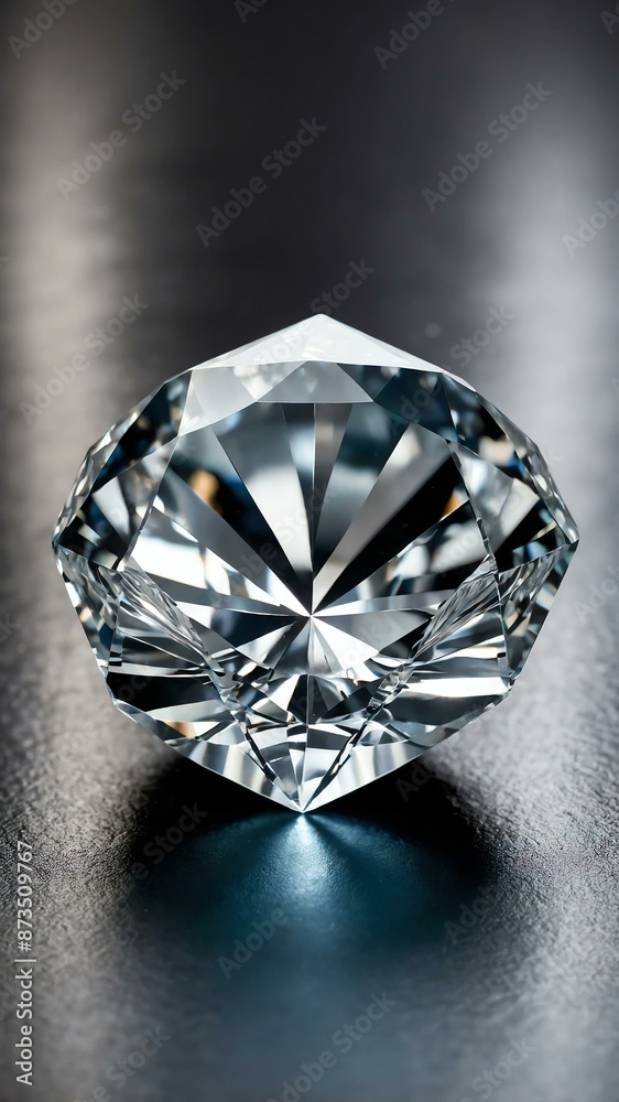a single diamond crystal is featured on a pure grey ba background