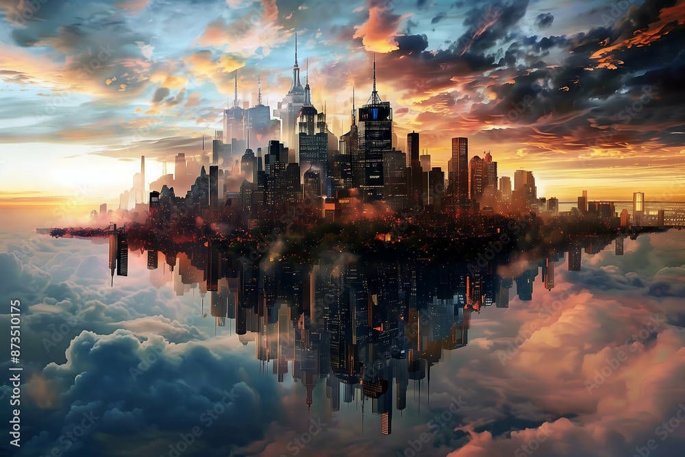 Naklejka premium Urban Dreamscape, Fusion of Reality and Fantasy