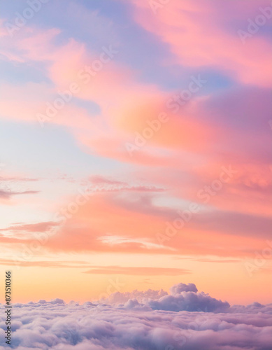 Beautiful aerial view of cloudscape at sunset time. Nature background