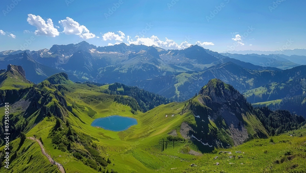 Panoramic View of a Mountain Lake and Peaks Panoramic View of a Mountain Lake and Peaks