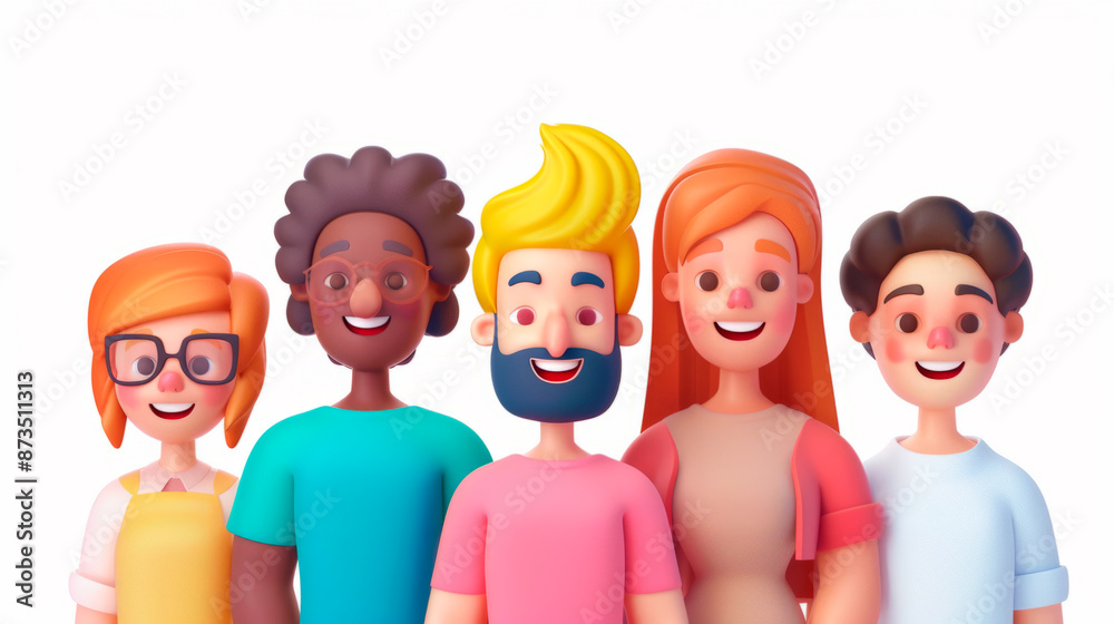 Simple Cartoon 3 D illustration of smiling people on white background. Simple Cartoon 3 D illustration of smiling people on white background.
