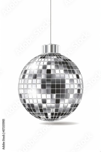 Hanging Mirror Ball Disco Ornament with Reflective Tiles on White Background