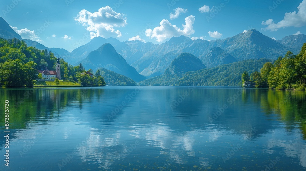 Naklejka premium Serene Mountain Lake with Reflection