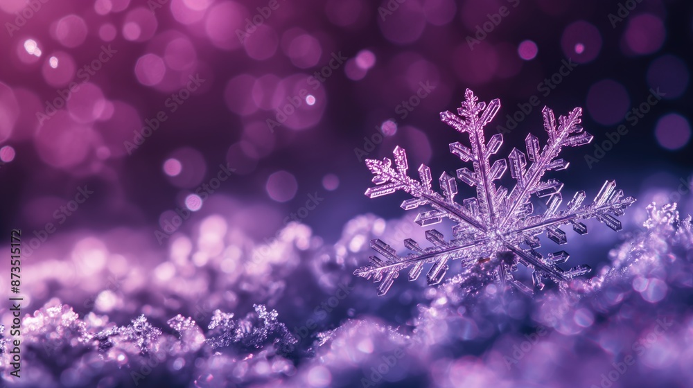Macro image of a beautiful snowflake on a bokeh dark purple background with copy space. Winter background Macro image of a beautiful snowflake on a bokeh dark purple background with copy space. Winter background