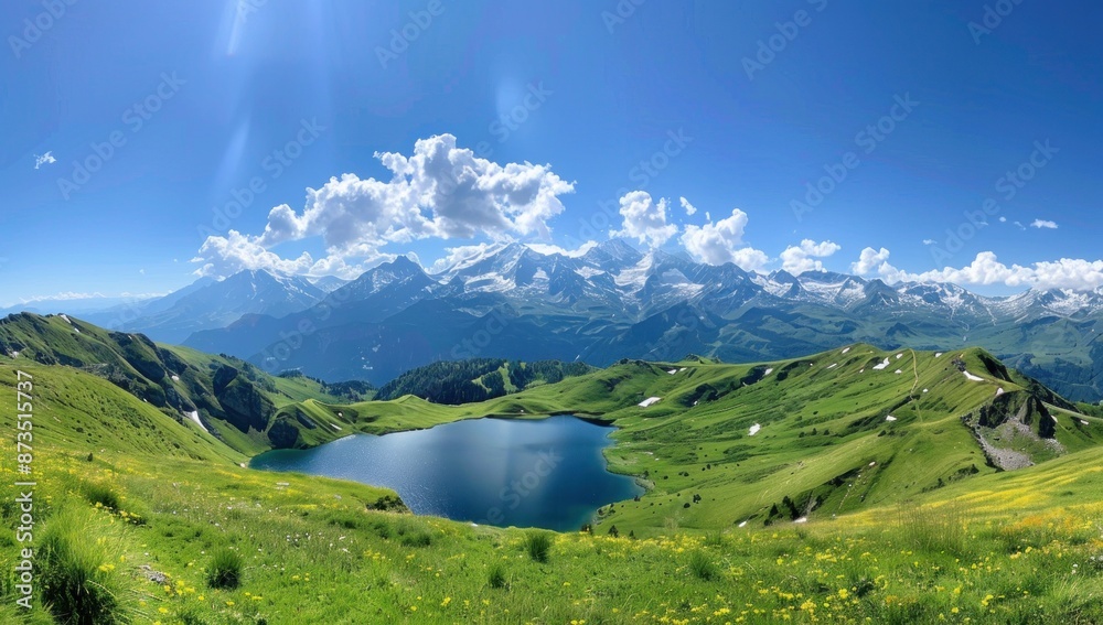 Fototapeta premium Mountain Lake with Snow-Capped Peaks
