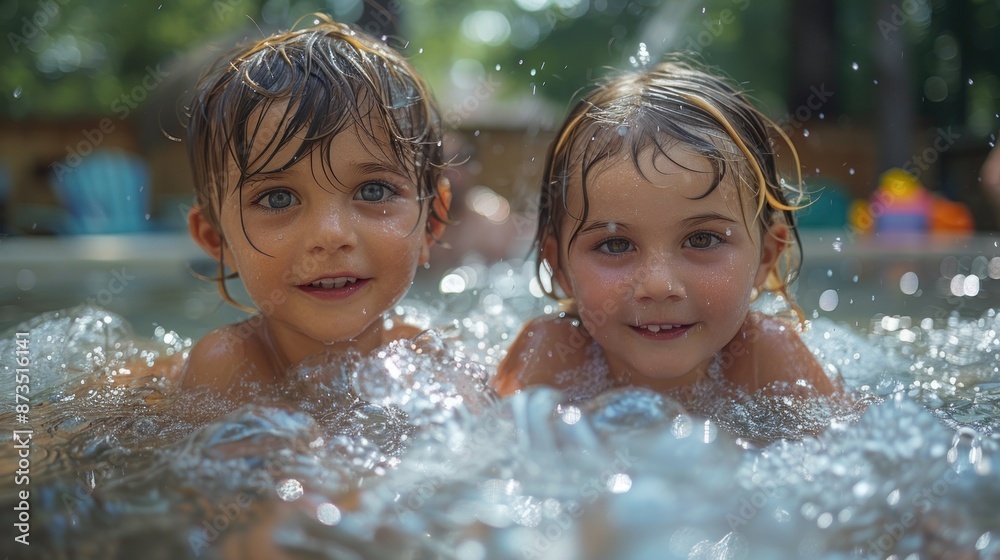 Obraz premium Two Children Enjoying a Refreshing Swim