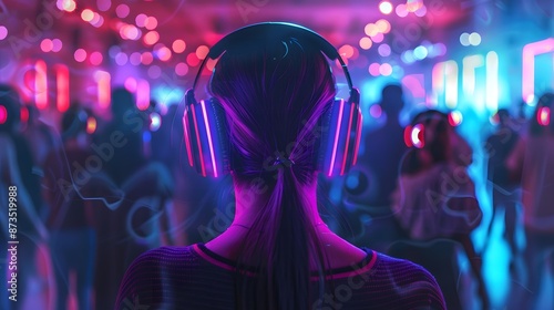 Silent Disco Party with Neon Lights.
 photo