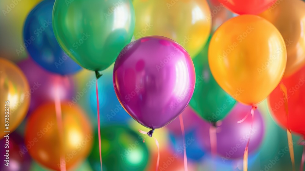 Close-up of vibrant balloons in a birthday party setting, creating a cheerful and festive atmosphere Close-up of vibrant balloons in a birthday party setting, creating a cheerful and festive atmosphere