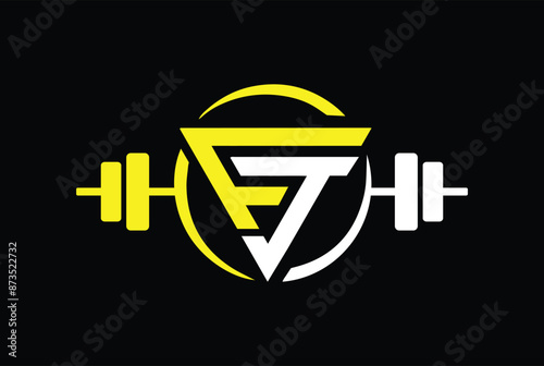 Letter F,J, FJ OR JF Logo With barbell. Fitness Gym logo Vector.