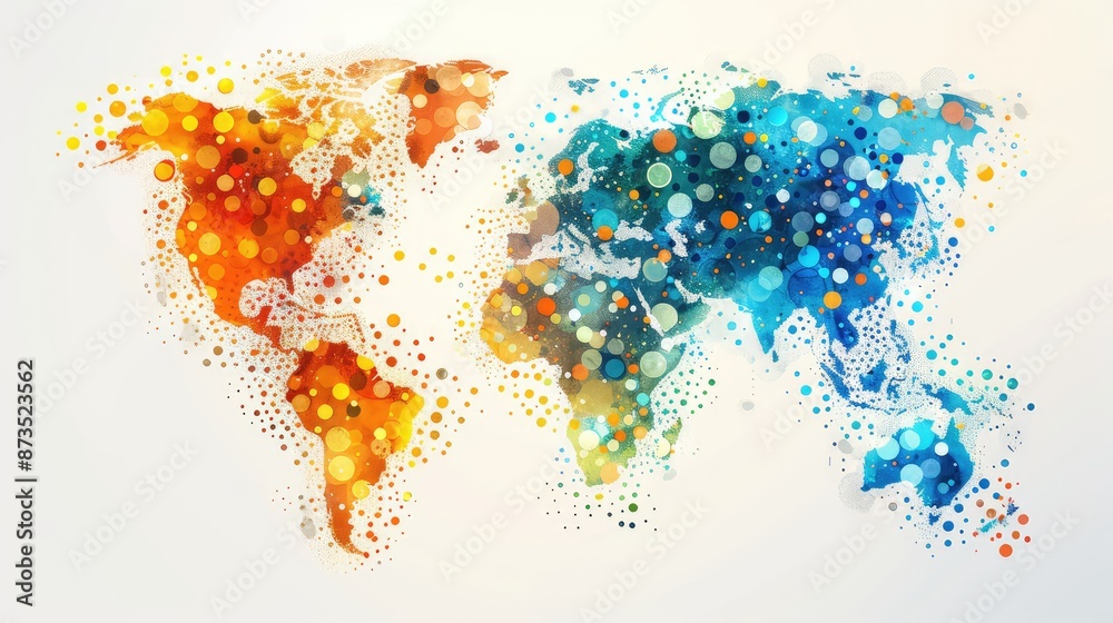Fototapeta premium Dynamic Cartography: Abstract World Map with Overlapping Circles and Dots