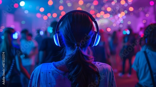 Silent Disco Party with Neon Lights. 