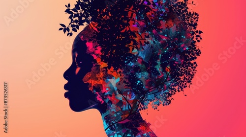 Intricate Double Exposure Pin Design with Vibrant Colors