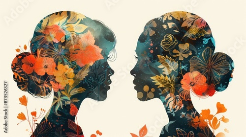 Intricate Double Exposure Pin Design with Vibrant Colors