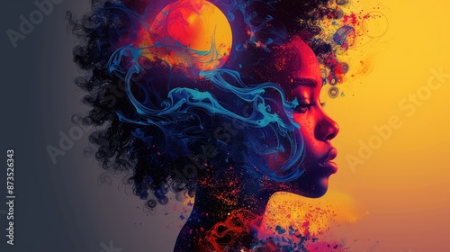 Intricate Double Exposure Pin Design with Vibrant Colors