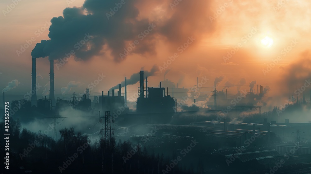 Fototapeta premium Smoke Billowing From Industrial Factory.
