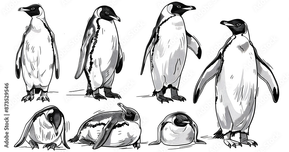 Obraz premium set of penguins on a white background