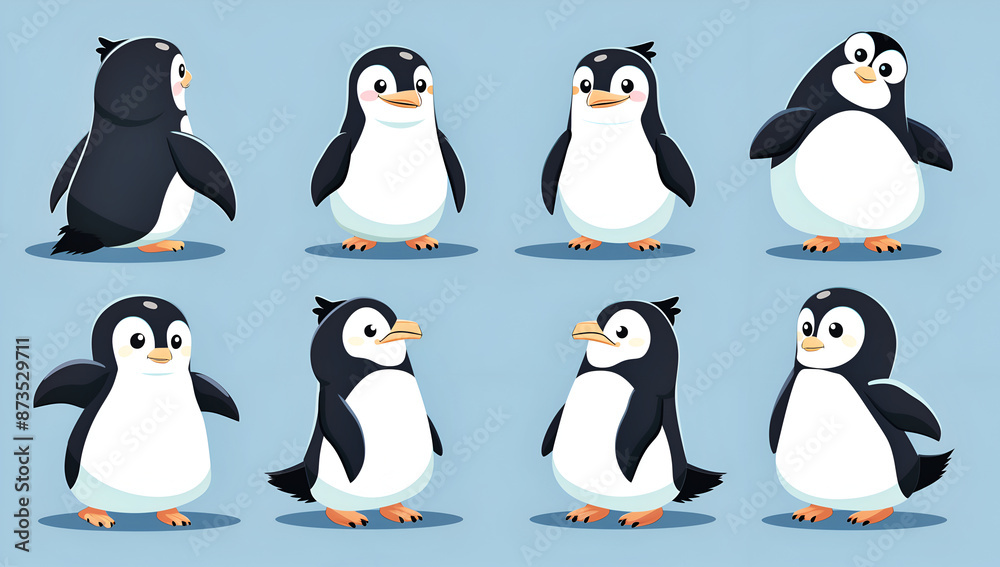 Obraz premium set of penguins on blue background
