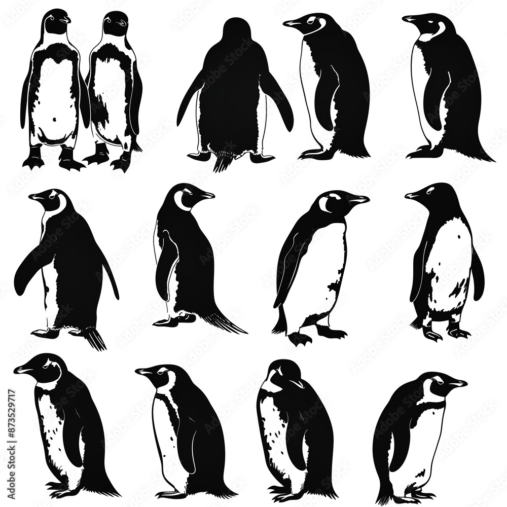 Obraz premium set of penguins on a white background