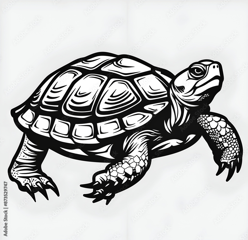 Fototapeta premium turtle on a white, style of a coloring book, black and white on a solid background