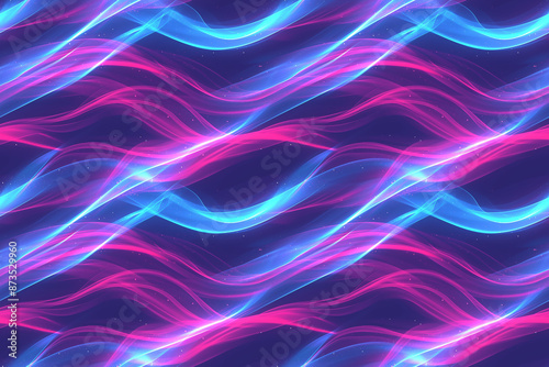 A seamless pattern with bright neon-like waves in pink and blue against a dark background, evoking a futuristic and energetic ambiance.