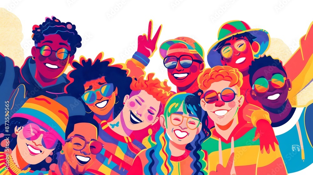 Vibrant Group of Diverse Friends Smiling and Posing, Colorful Modern Art
Vibrant Group of Diverse Friends Smiling and Posing, Colorful Modern Art