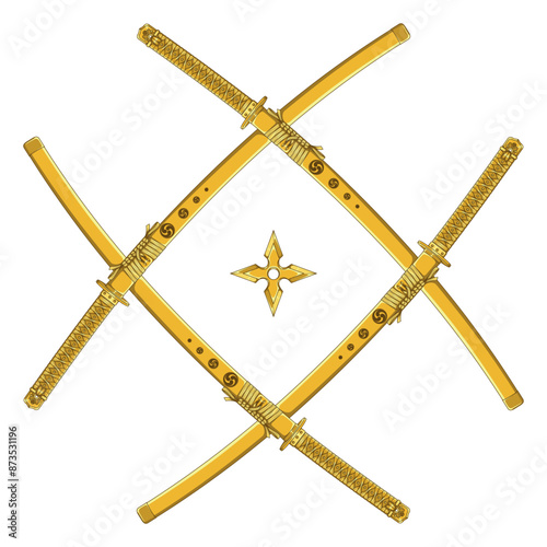 Katanas crossed with shuriken weapons from Japan