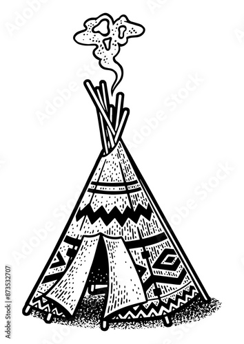Wigwam hut sketch engraving PNG illustration. T-shirt apparel print design. Scratch board imitation. Black and white hand drawn image. photo