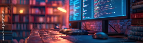 There is a computer monitor and keyboard on a desk