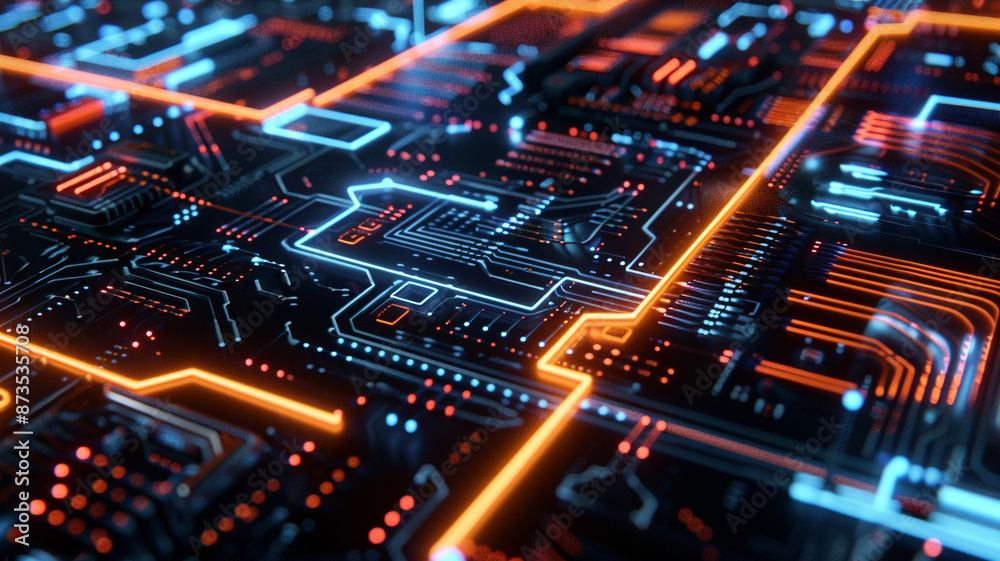 Obraz premium Neon Circuits on a Sleek Black Design