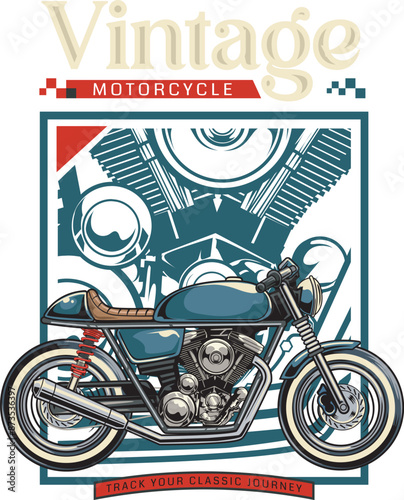 Vector Illustration of Cafe Racer Motorcycle with Vintage Illustration Available for Tshirt Design