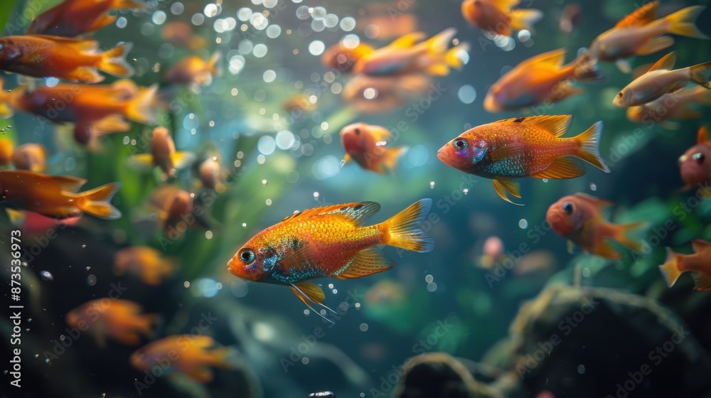 Many fish swimming in a tank together, Animal background Many fish swimming in a tank together, Animal background
