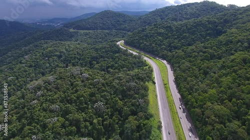 Aerial view of Fernão Dias Highway in the Serra da Canteira section - São Paulo, Brazil photo