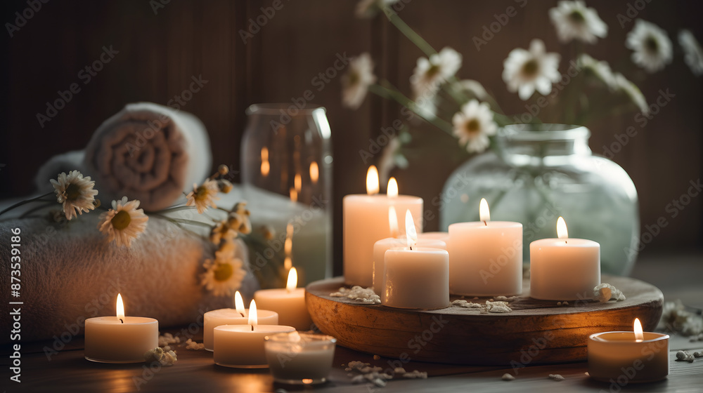 burning candles on the table spa beautiful peace calm flowers burning candles on the table spa beautiful peace calm flowers