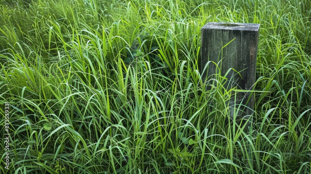 Tall green grass with hidden utility box cover