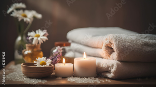 burning candles on the table spa beautiful peace calm flowers 