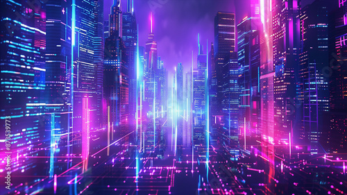 Glowing Buildings in a Modern Neon Design