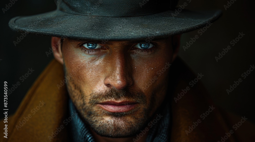Man wearing a hat and a coat, Portrait Man wearing a hat and a coat, Portrait