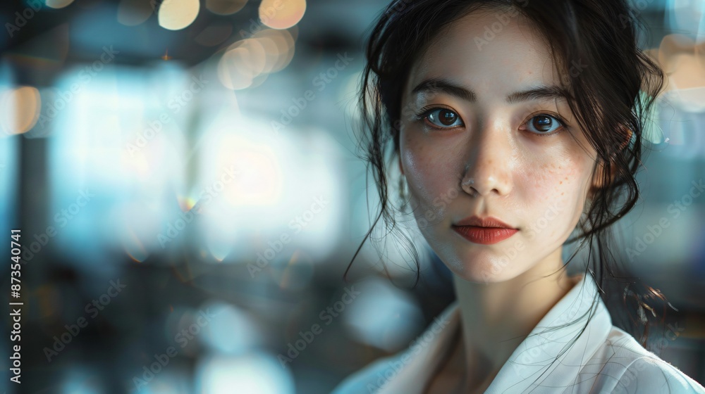 Subtle coloring and softly luminous Asian businesswoman, dark white and light crimson tones, 32k uhd Subtle coloring and softly luminous Asian businesswoman, dark white and light crimson tones, 32k uhd