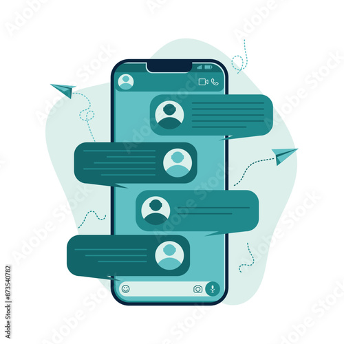 Online chat messages text notification on mobile phone vector or flat cartoon smartphone sms speech bubbles push alerts on screen, digital or electronic chatting on cellphone isolated