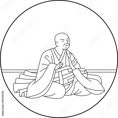 線画円形百人一首　西行法師