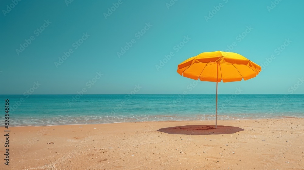 Yellow umbrella on the beach near the ocean, Travel concept Yellow umbrella on the beach near the ocean, Travel concept