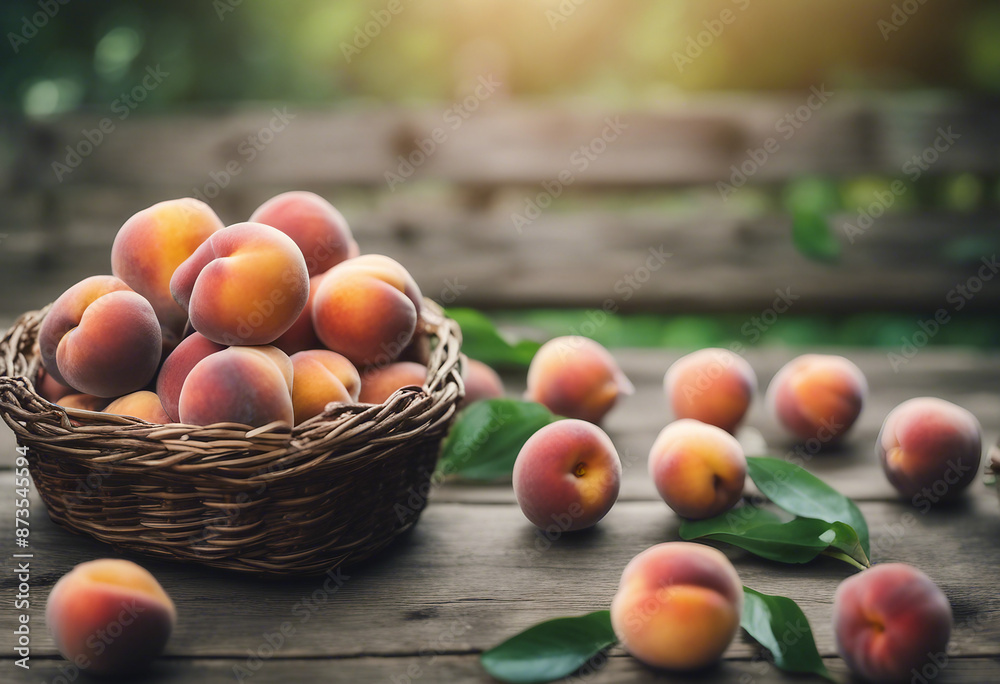 organic peaches in freshly picked basket on old wooden table, organic agriculture advertisement, copy space for text
organic peaches in freshly picked basket on old wooden table, organic agriculture advertisement, copy space for text
