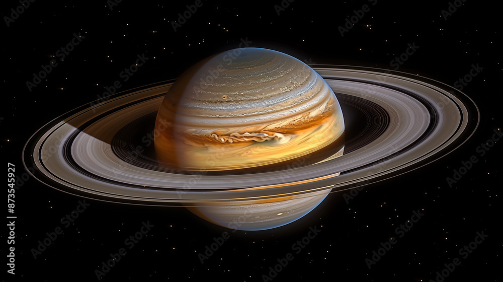 Naklejka premium Oblique View of Saturn and Its Rings Interwoven with Twisted Strands of Colorful Space Cephalopods