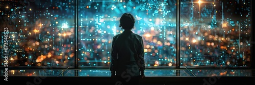 Silhouette of a Figure Gazing at a Futuristic Cityscape